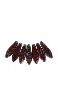 Czech Glass Daggers beads 5x16mm Opaque red picasso 93200-43400